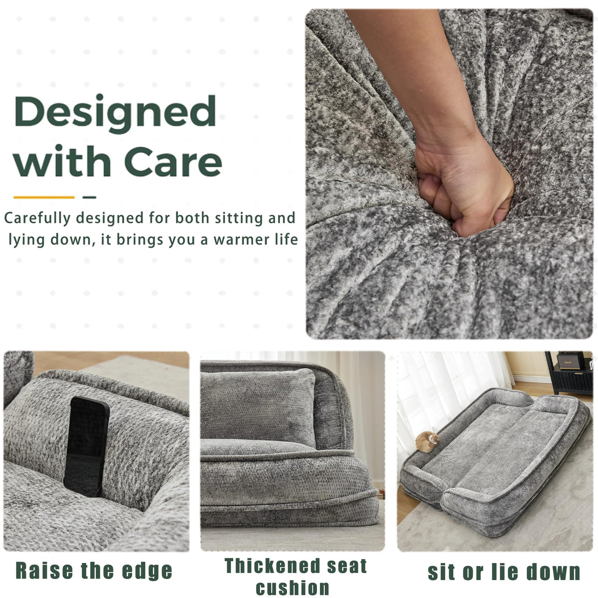 Oversized Convertible Floor Sofa Bed with 3 Pillows M227617