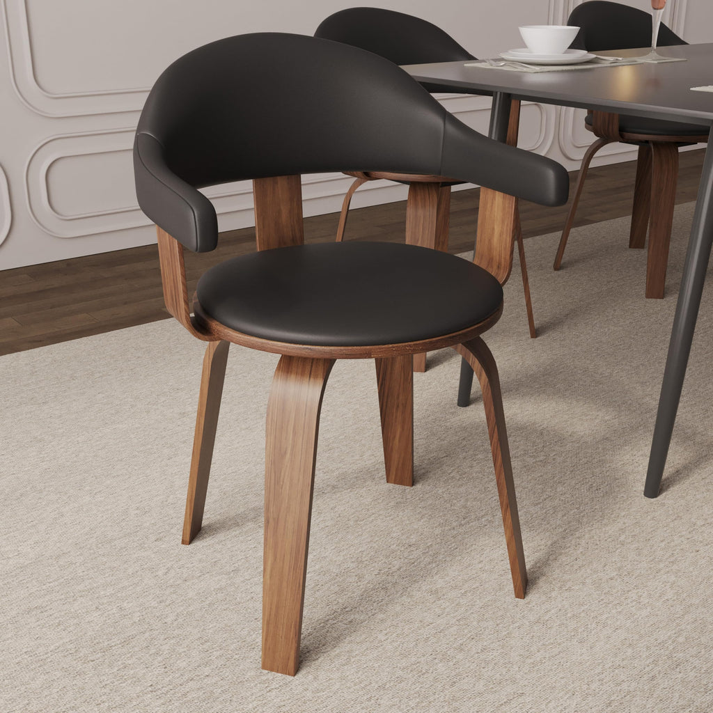 Black Leather Upholstered Swivel Dining Chair with Armrests G2295