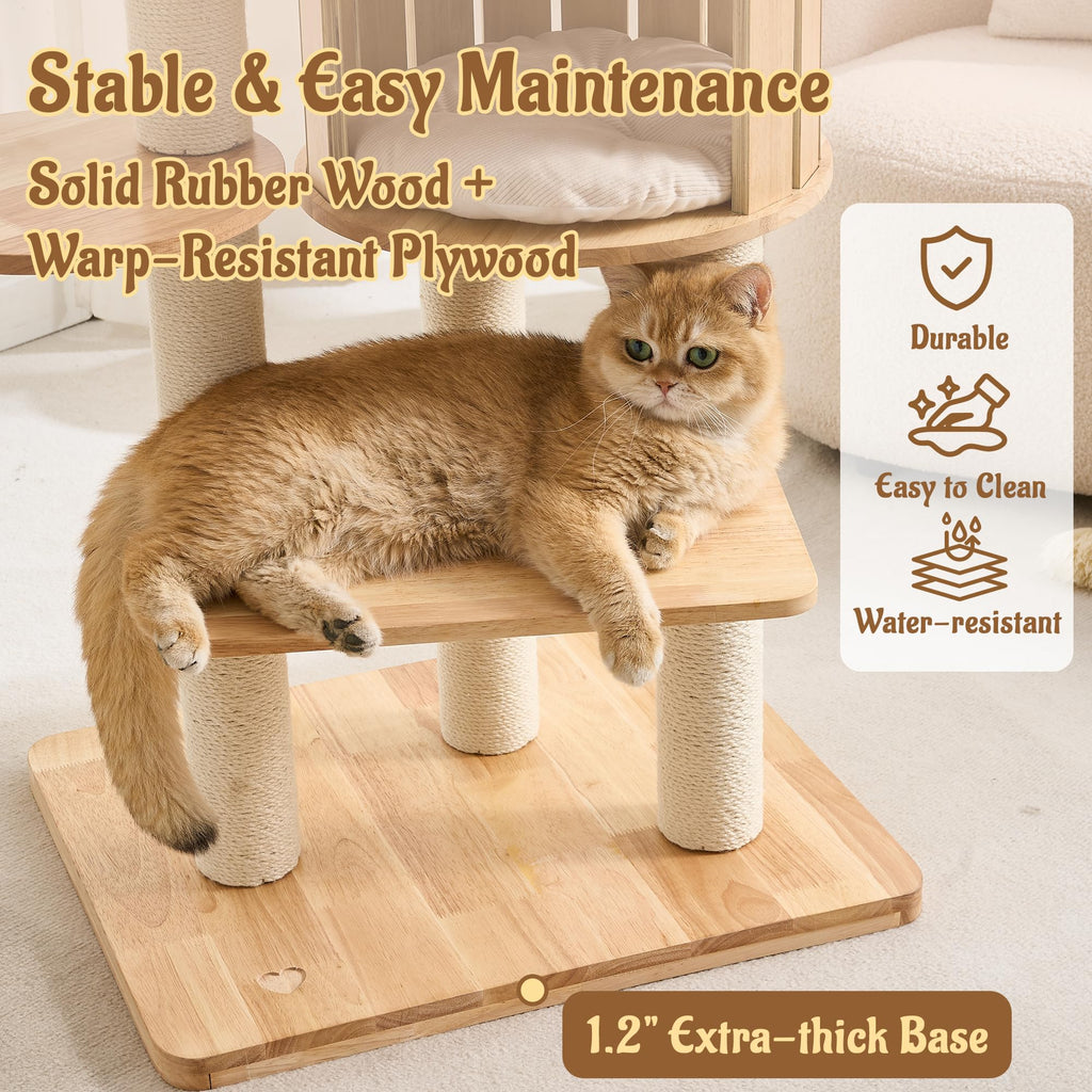 70" Wood Cat Tree with 2 Cat Caves G403010