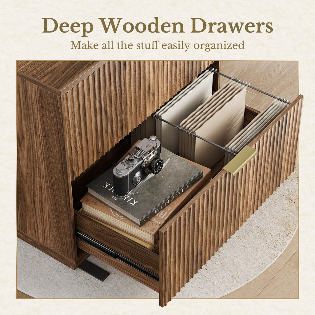 Black Walnut 2 Drawer Fluted Lateral File Cabinet U996
