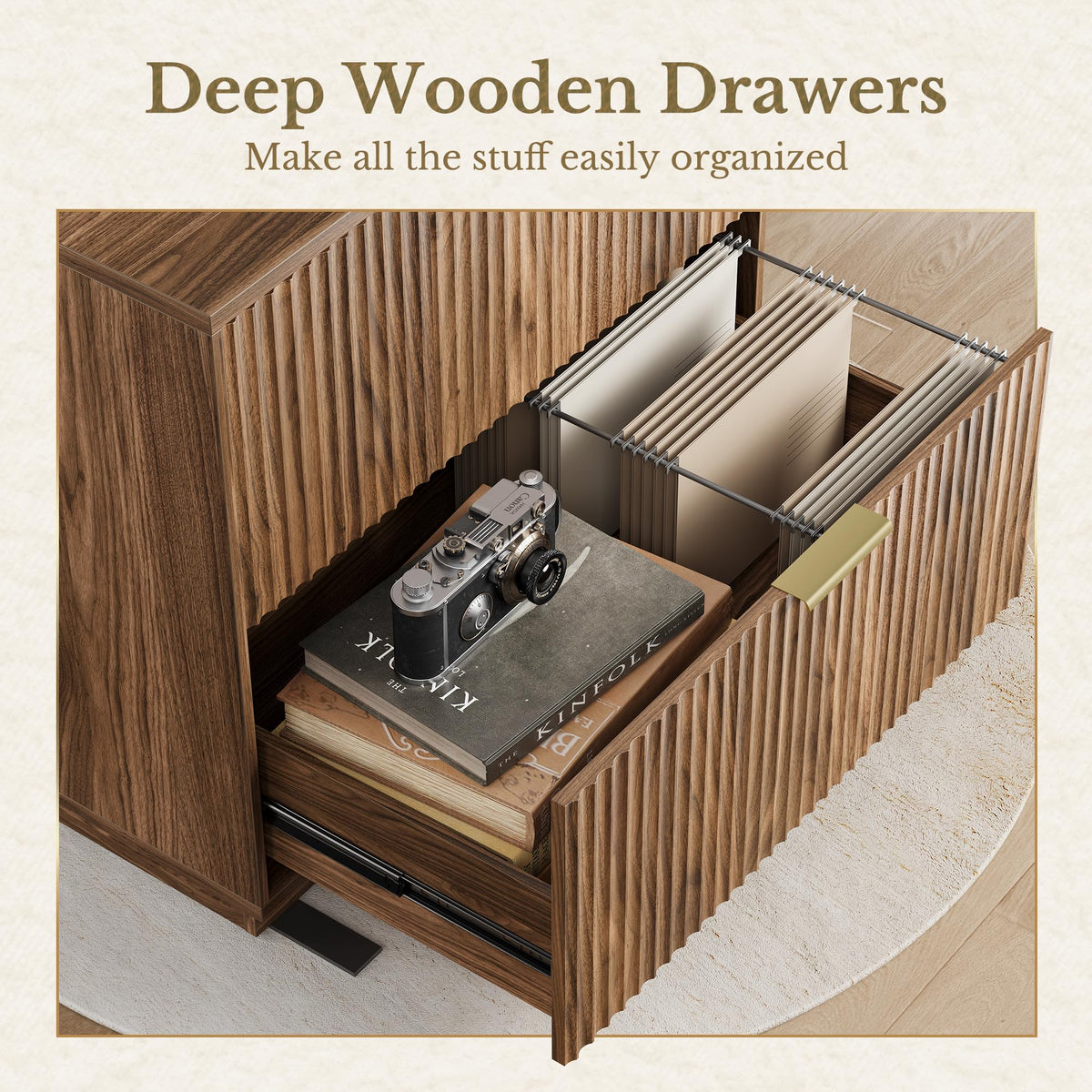 Black Walnut 2 Drawer Fluted Lateral File Cabinet U996
