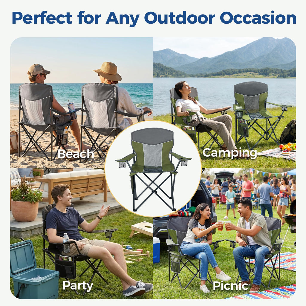 Oversized XL Camping Chair 2-Pack with Mesh Back, Green Q23927