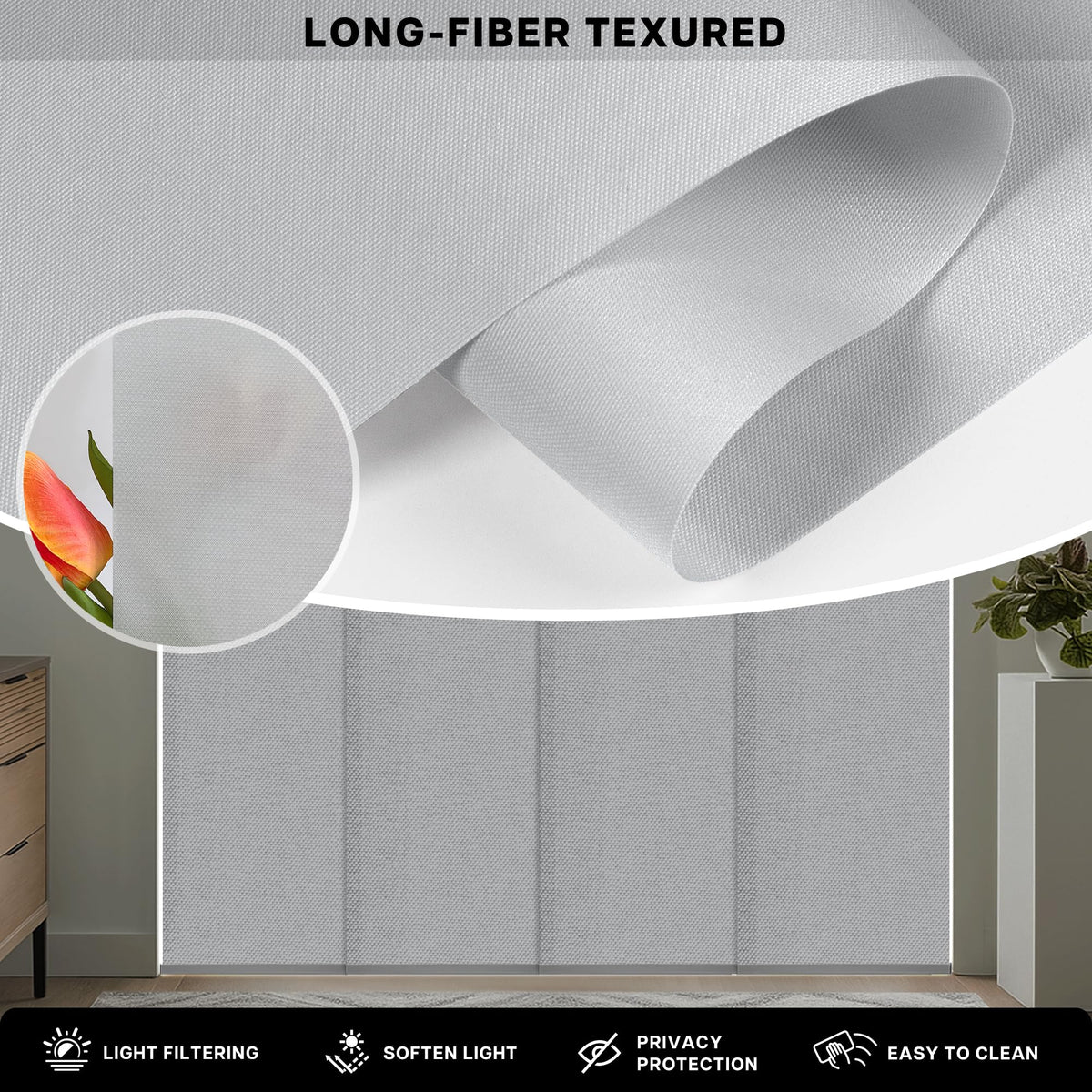 Adjustable Light Filtering Grey Panel Track Blinds Z74742
