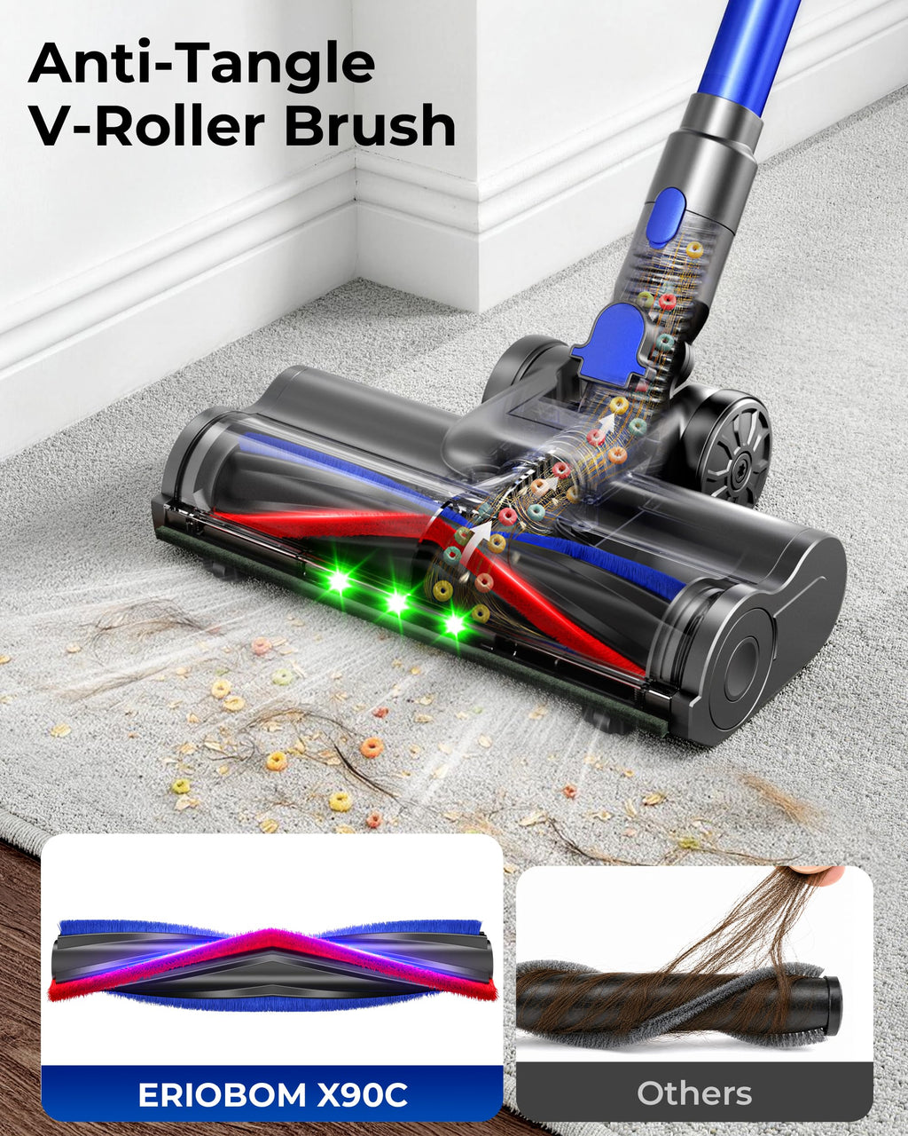 650W 55KPa Cordless Stick Vacuum Cleaner with Anti-Tangle Brush J683819
