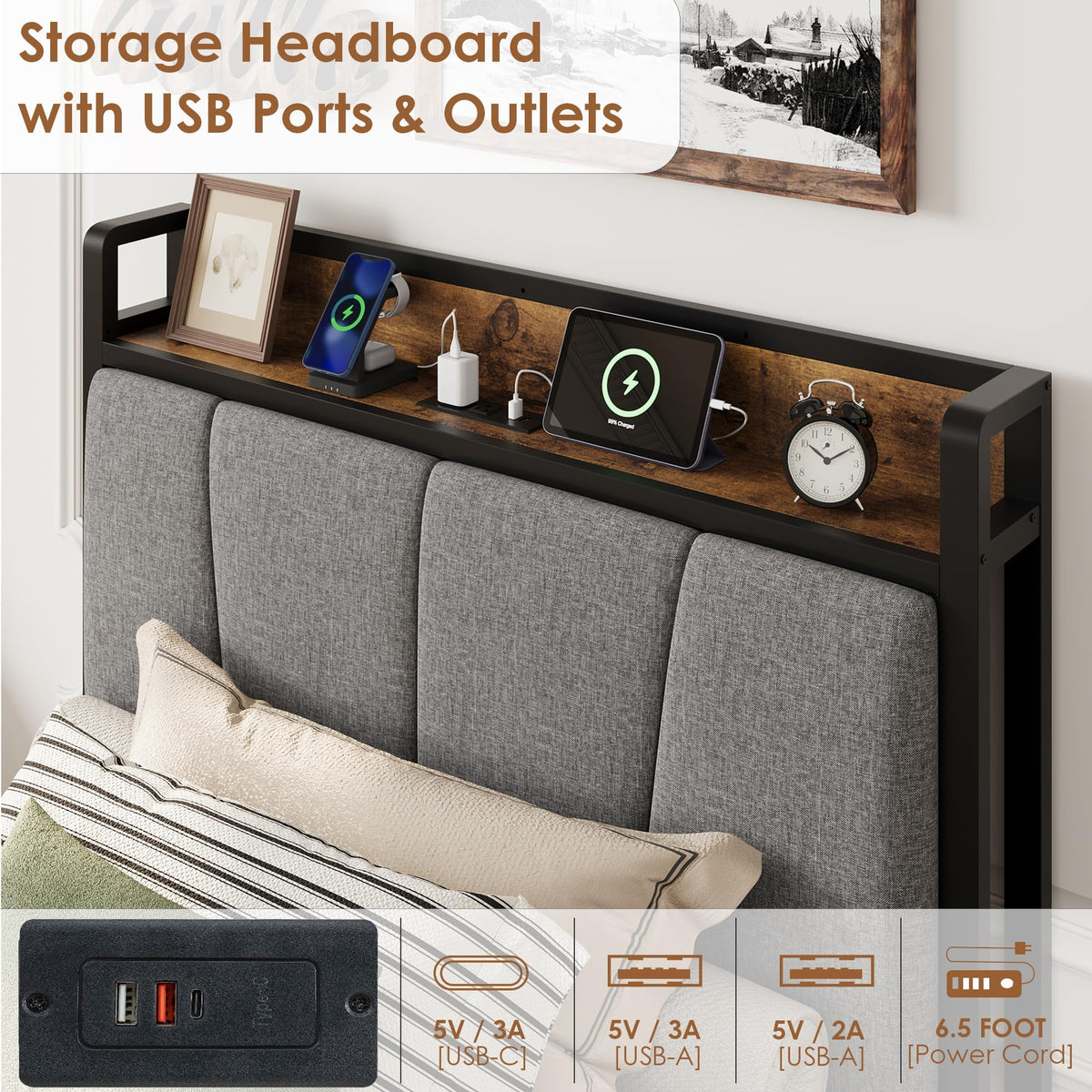 Gray Twin Size Bed Frame with 2 Drawers Q994